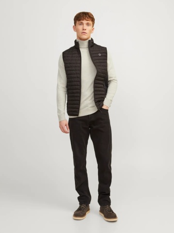 Jack & Jones Pulover tricotat barbati, cu guler inalt, Regular fit, JJEEMIL, Bej - Img 6
