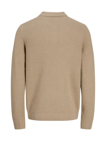Jack & Jones Pulover tricotat barbati, din bumbac organic, guler polo, Bej - Img 8