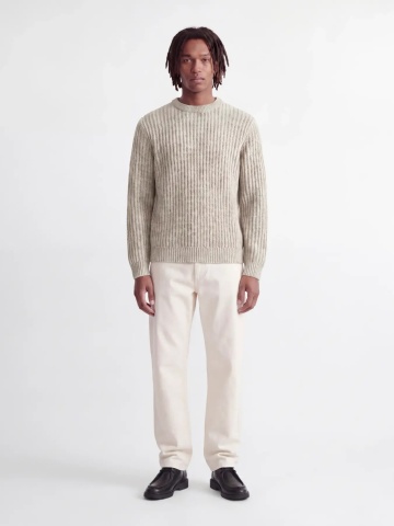 Jack & Jones Pulover tricotat, barbati, in doua noante cu decolteu la baza gatului, Regular fit, JJJAXON, Bej melanj - Img 3