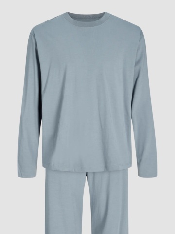Jack & Jones Set pijamale barbati din bumbac, format din tricou cu maneca lunga si pantaloni lungi, Gri albastrui - Img 9