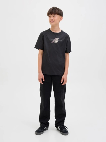 Jack & Jones Tricou baieti cu decolteu la baza gatului si imprimeu cu logo, Negru - Img 5