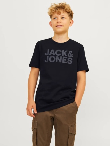 Jack & Jones Tricou baieti, din bumbac organic, Regular fit la baza gatului, JJECORP, Negru
