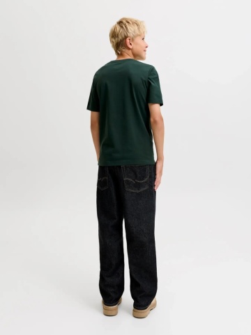 Jack & Jones Tricou baieti, din bumbac organic, Regular fit la baza gatului, JJECORP, Verde inchis - Img 2