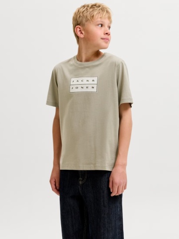 Jack & Jones Tricou baieti, din bumbac, Regular fit la baza gatului, Olive