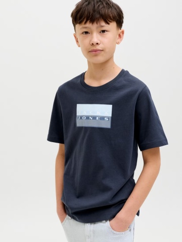 Jack & Jones Tricou baieti, Regular fit la baza gatului, Bleumarin inchis - Img 3