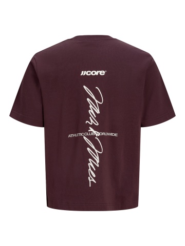 Jack & Jones Tricou barbati, cu decolteu la baza gatului, din bumbac, Relaxed Fit, JCOCLUB BACK SCRIPT, Bordeaux - Img 8