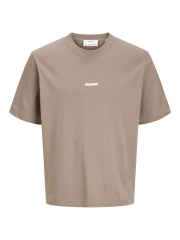 Jack & Jones Tricou barbati, cu decolteu la baza gatului, din bumbac, Relaxed Fit, JCOCLUB BACK SCRIPT, Bej inchis - Img 8