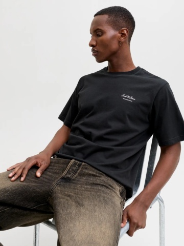 Jack & Jones Tricou barbati, din bumbac, Relaxed Fit, JJEARCHIVE, Negru - Img 4