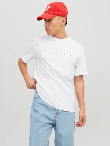 Jack & Jones Tricou barbati JJESTAR JJ TEE SS, cu textul Jack & Jones, Relaxed Fit, Alb