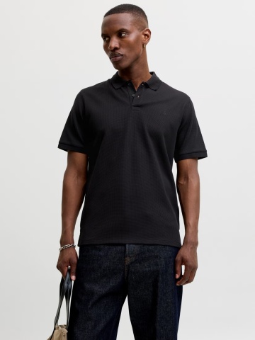 Jack & Jones Tricou polo barbati, din amestec de bumbac, Regular Fit, JJEAUSTIN, Negru