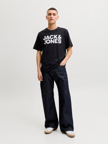 Jack & Jones Tricou simplu, barbati, din 100% bumbac, cu imprimeu cu logo, Negru - Img 6