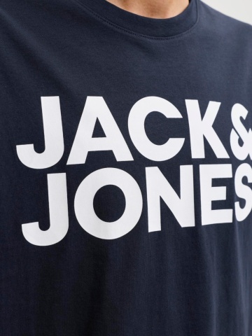 Jack & Jones Tricou simplu, barbati, din 100% bumbac, cu imprimeu cu logo, Bleumarin inchis - Img 4