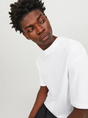 Jack & Jones, Tricou simplu, Bradley, barbati, din bumbac, Relaxed fit, Alb - Img 3