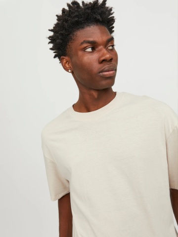 Jack & Jones, Tricou simplu, Bradley, barbati, din bumbac, Relaxed fit, Bej - Img 3