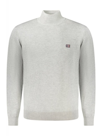 Pulover cu guler barbati, cu mini logo brodat, Regular fit, gri deschis - Img 1