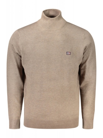Pulover cu guler inalt, cu mini logo brodat, Regular fit, maro deschis - Img 1