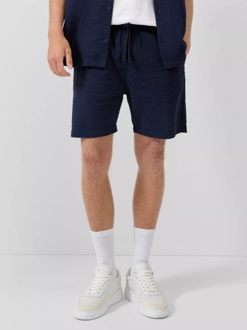 Q/S by s.Oliver Pantaloni scurti barbati, din bumbac, cu talie medie, Seersucker, Bleumarin inchis