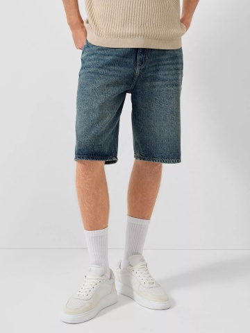 Q/S by s.Oliver Pantaloni scurti de blug barbati, din bumbac, cu talie medie, Loose fit, Albastru inchis