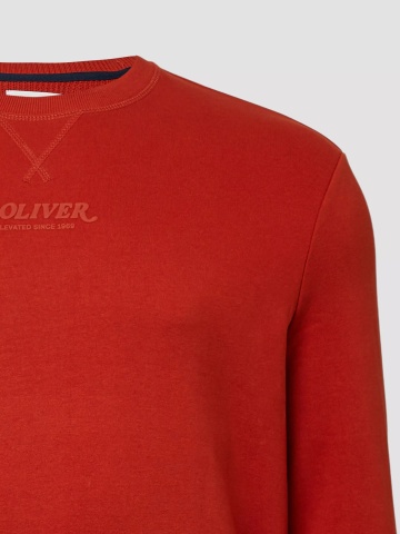 s.Oliver Big Sizes Bluza barbati big sizes cu decolteu la baza gatului, logo, Regular Fit, Rosu caramiziu - Img 8