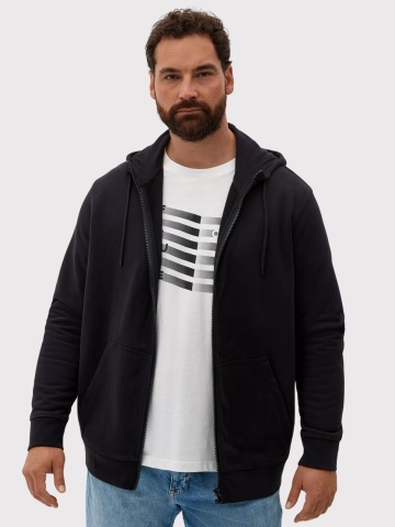 s.Oliver Big Sizes, Hanorac barbati big sizes, cu fermoar, Regular fit, Negru