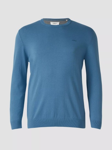 s.Oliver Big Sizes Pulover barbati big sizes, cu decolteu la baza gatului, Albastru