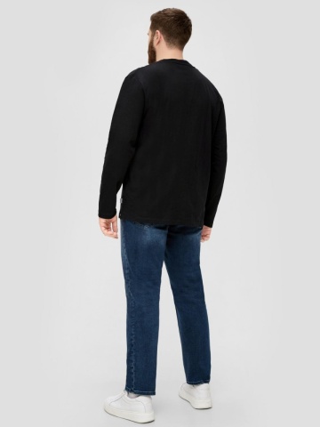 s.Oliver Big Sizes Tricou barbati big size cu maneca lunga, decolteu la baza gatului si buzunar pe piept, Negru - Img 2