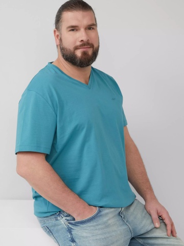 s.Oliver Big Sizes Tricou barbati big sizes cu decolteu in V, Regular Fit, din bumbac, Turcoaz - Img 7