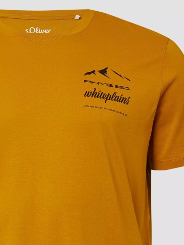 s.Oliver Big Sizes Tricou barbati big sizes, cu decolteu la baza gatului si imprimeu cu text, Galben inchis - Img 8