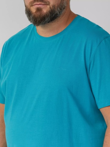 s.Oliver Big Sizes Tricou barbati big sizes, cu decolteu la baza gatului, din bumbac, Turcoaz - Img 4