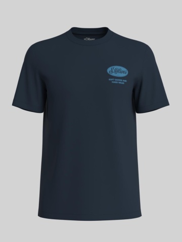 s.Oliver Big Sizes Tricou barbati big sizes cu decolteu la baza gatului si imprimeu cu logo, Bleumarin