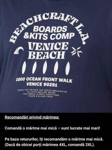 s.Oliver Big Sizes Tricou barbati big sizes din bumbac cu imprimeu text, Bleumarin inchis - Img 3