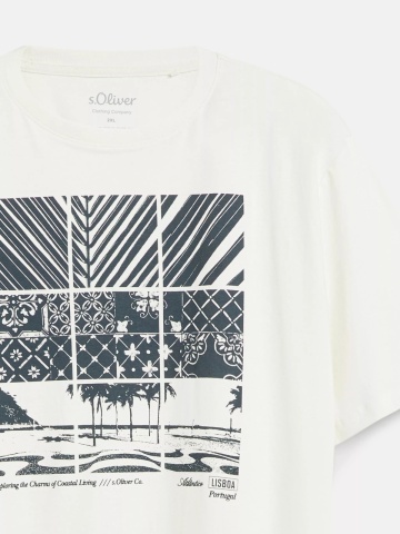 s.Oliver Big Sizes Tricou la baza gatului, barbati big sizes, din bumbac, cu imprimeu, Regular fit, Crem - Img 9