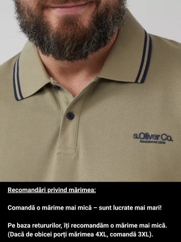 s.Oliver Big Sizes Tricou polo barbati big sizes, din piqué cu logo si detalii contraste, Verde masliniu - Img 3