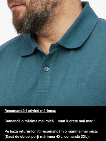 s.Oliver Big Sizes Tricou polo barbati big sizes, din piqué de bumbac, Verde inchis - Img 3
