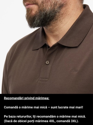 s.Oliver Big Sizes Tricou polo barbati big sizes, din piqué de bumbac, Maro inchis - Img 3
