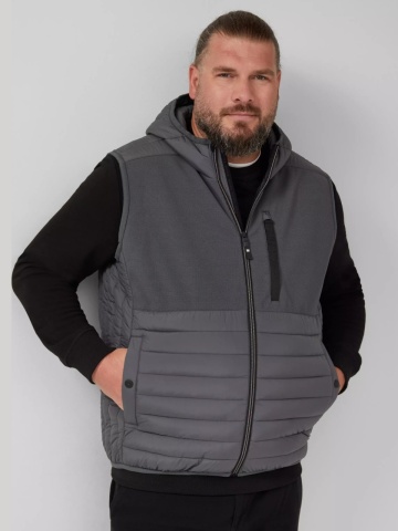 s.Oliver Big Sizes Vesta sport barbati, pentru exterior cu gluga si croiala Regular fit, Gri inchis - Img 2
