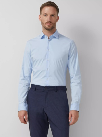 s.Oliver BLACK LABEL, Camasa barbati din amestec de bumbac, cu croiala Tailored fit, Albastru deschis