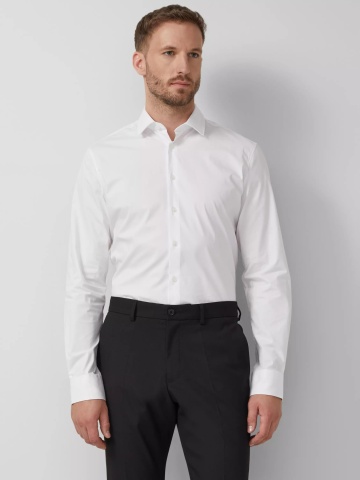 s.Oliver BLACK LABEL, Camasa barbati din amestec de bumbac, cu croiala Tailored fit, Alb