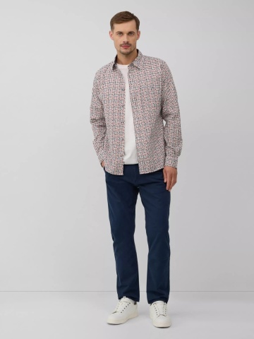 s.Oliver Camasa barbati, din amestec de bumbac, imprimeu cu puncte, Slim fit, Alb - Img 5