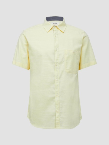s.Oliver Camasa cu maneca scurta barbati, croiala Slim Fit si design cu un singur buzunar, Galben deschis - Img 7