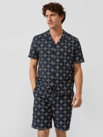 s.Oliver Pantaloni scurti barbati, cu talie medie, din bumbac, cu imprimeu, Resort fit, Detroit, Bleumarin inchis - Img 3