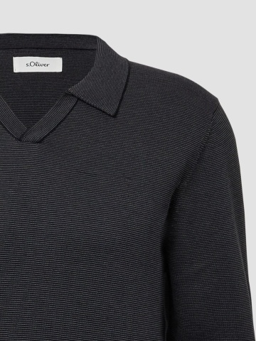 s.Oliver Pulover barbati cu guler polo, din bumbac, Regular fit, Negru - Img 7