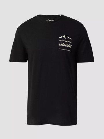 s.Oliver Tricou barbati cu imprimeu frontal, Regular fit, Negru - Img 6