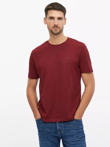 s.Oliver Tricou barbati din bumbac, cu decolteu la baza gatului, Regular fit, Bordeaux