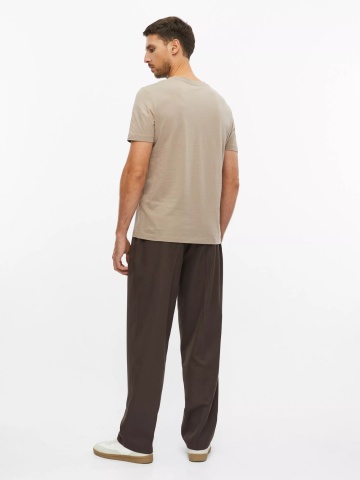 s.Oliver Tricou barbati din bumbac, cu decolteu la baza gatului, Regular fit, Maro deschis - Img 2