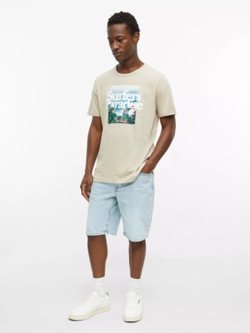 s.Oliver Tricou barbati din bumbac, cu imprimeu foto, Regular fit, Bej - Img 4