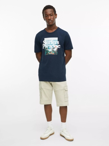 s.Oliver Tricou barbati din bumbac, cu imprimeu foto, Regular fit, Bleumarin inchis - Img 4