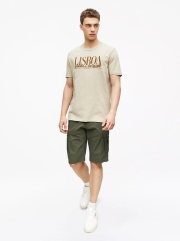 s.Oliver Tricou barbati din bumbac, cu imprimeu, Regular fit, Bej - Img 4
