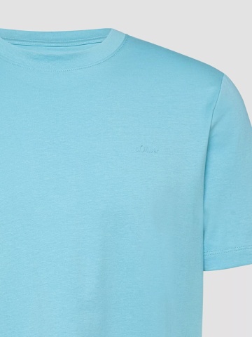 s.Oliver Tricou barbati din bumbac, la baza gatului, Regular fit, Turcoaz - Img 6