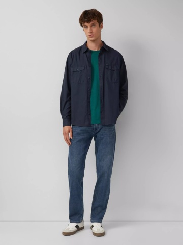s.Oliver Tricou barbati, Regular fit cu decolteu la baza gatului, imprimeu uni, Verde inchis - Img 5